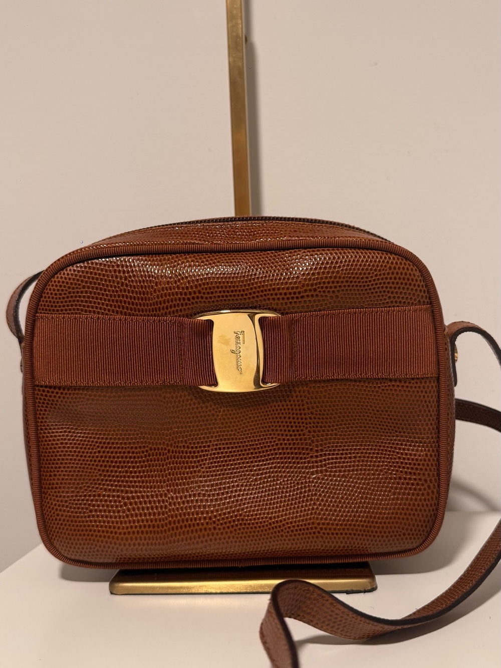 Salvatore Ferragamo Cognac Textured Leather Shoulder Bag(NWOT) - Picture 1 of 7